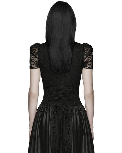 PR-OPT-989TDF-BKF Womens Elegant Gothic Lace Overlayer Applique T-Shirt Top