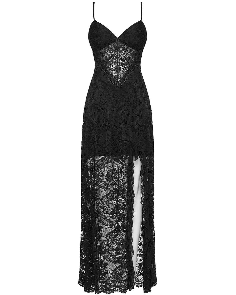 OQ-820LQF Daily Life Long Gothic Rose Lace Side Split Maxi Dress