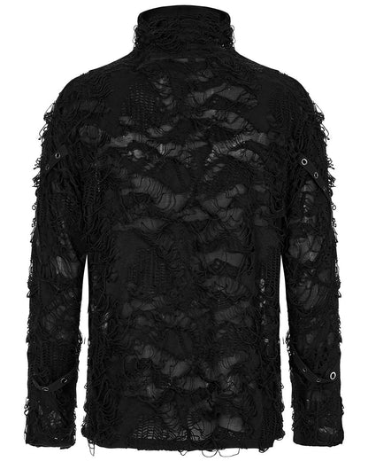 Punk Rave Mens Dystopian Cyberpunk Shredded Mesh Panelling Top