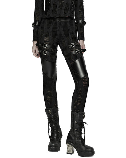 WK-743DDF Womens Apocalyptic Gothic Spliced Mesh Strapping Leggings