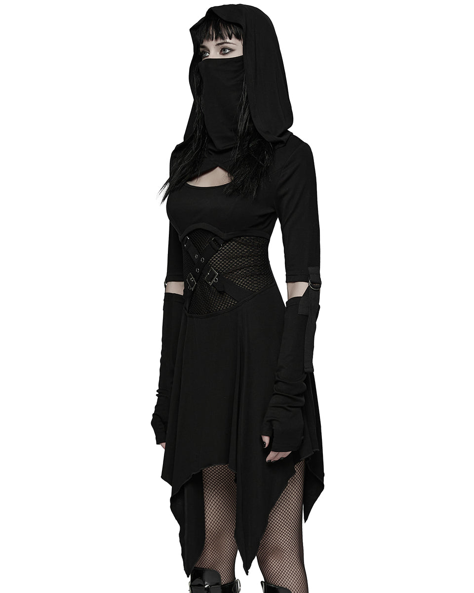 WQ-902LQF Womens Apocalyptic Gothic Hooded Mini Dress