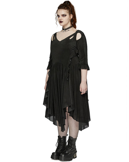 DQ-749LQF Plus Size Womens Gothic Witch Irregular Mesh Midi Dress