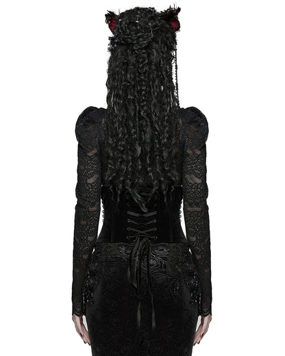 WS-790YDF Womens Baroque Gothic Rose Embroidered Velvet Cincher Corset - Black