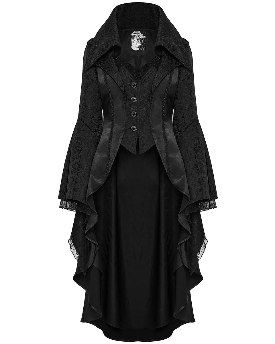 WY-1736XCF-BKF Womens Regency Gothic Jacquard Cutaway Frock Coat
