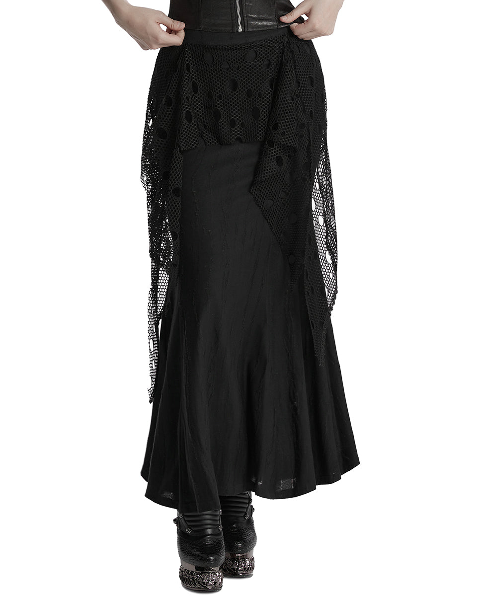 OQ-787BQF Daily Life Apocalyptic Gothic Broken Knit & Mesh Fishtail Maxi Skirt