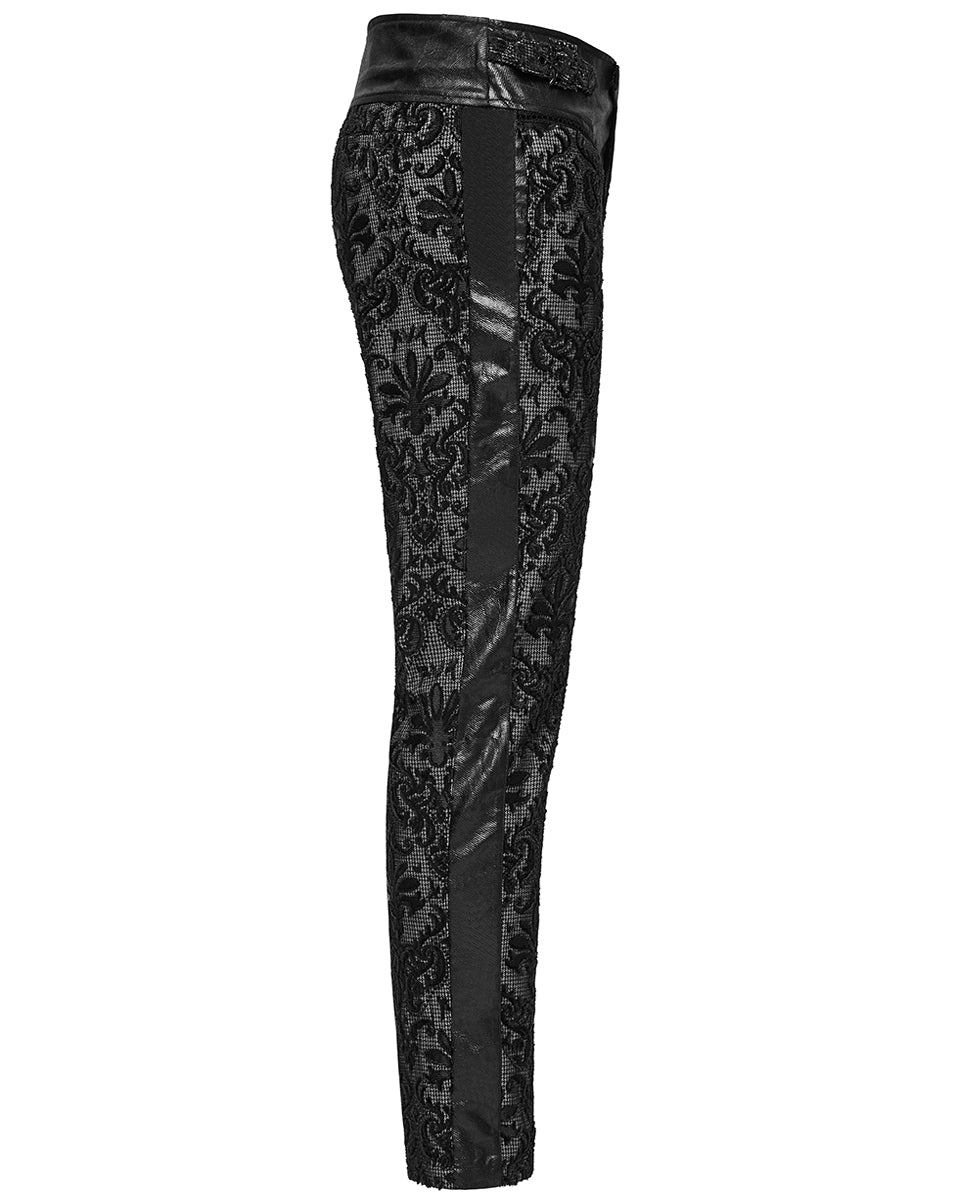 WK-725XCM-BKWHM Mens Gothic Aristocrat Embroidered Damask Houndstooth Dress Pants