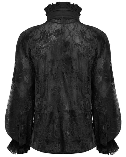 WY-1592CCM-BKM Mens Romantic Gothic Dark Floral Lace Ruffled Poet Shirt