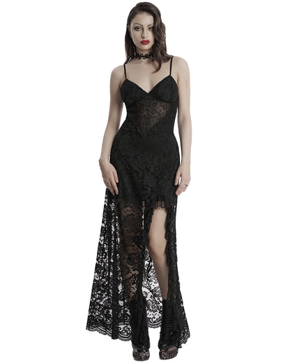 OQ-820LQF Daily Life Long Gothic Rose Lace Side Split Maxi Dress