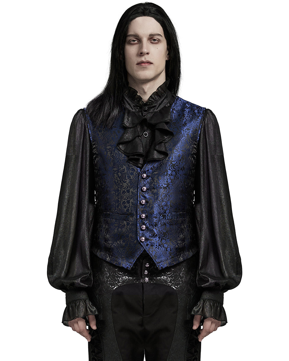 WY-1623MJM-BKBLM Mens Gothic Aristocrat Formal Jacquard Waistcoat Vest - Blue