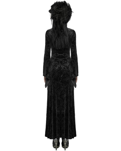 WQ-741LQF Womens Long Baroque Gothic Embossed Velvet Maxi Dress - Black