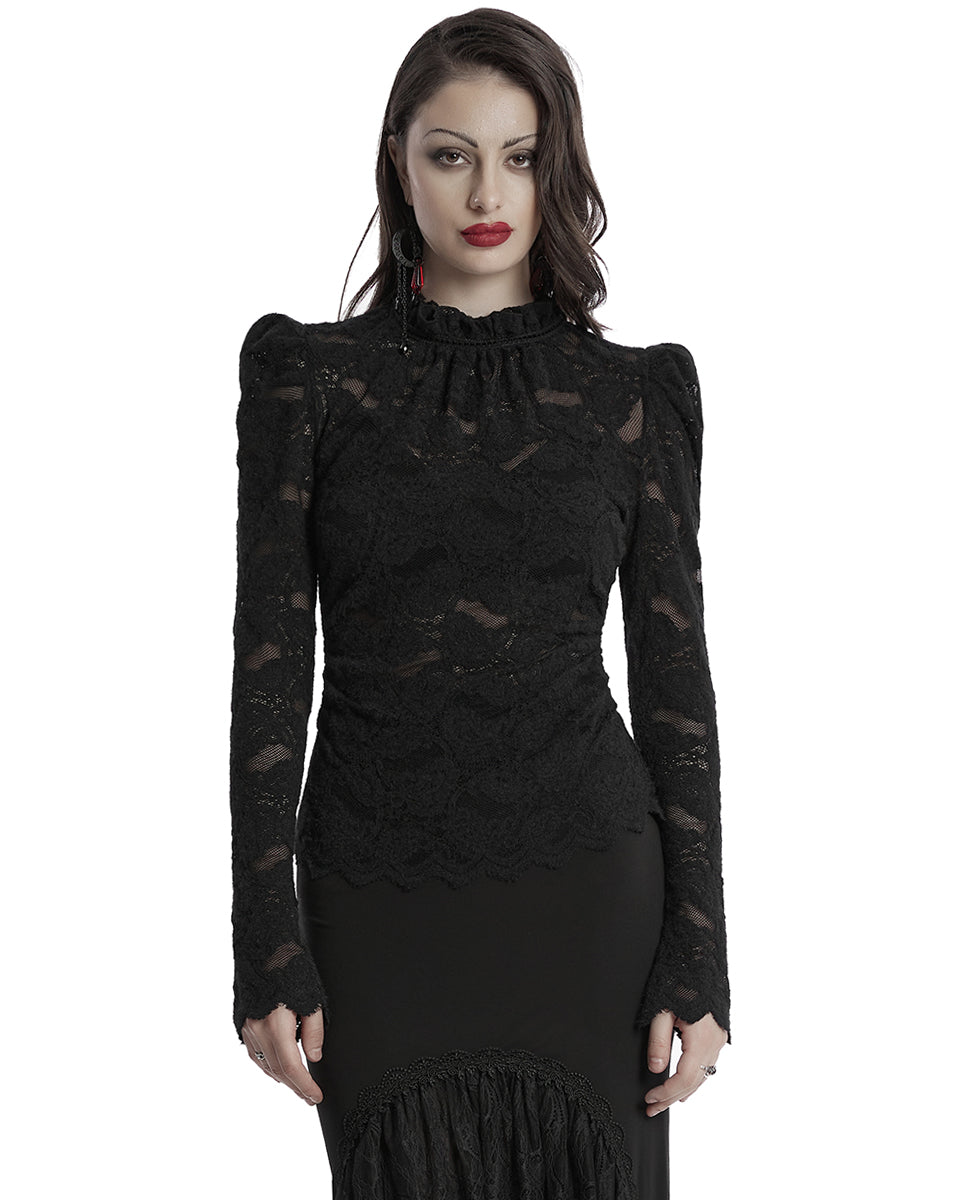 OT-963TCF Daily Life Victorian Gothic Floral Lace Fitted Blouse Top