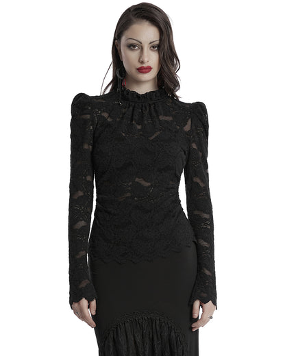 OT-963TCF Daily Life Victorian Gothic Floral Lace Fitted Blouse Top