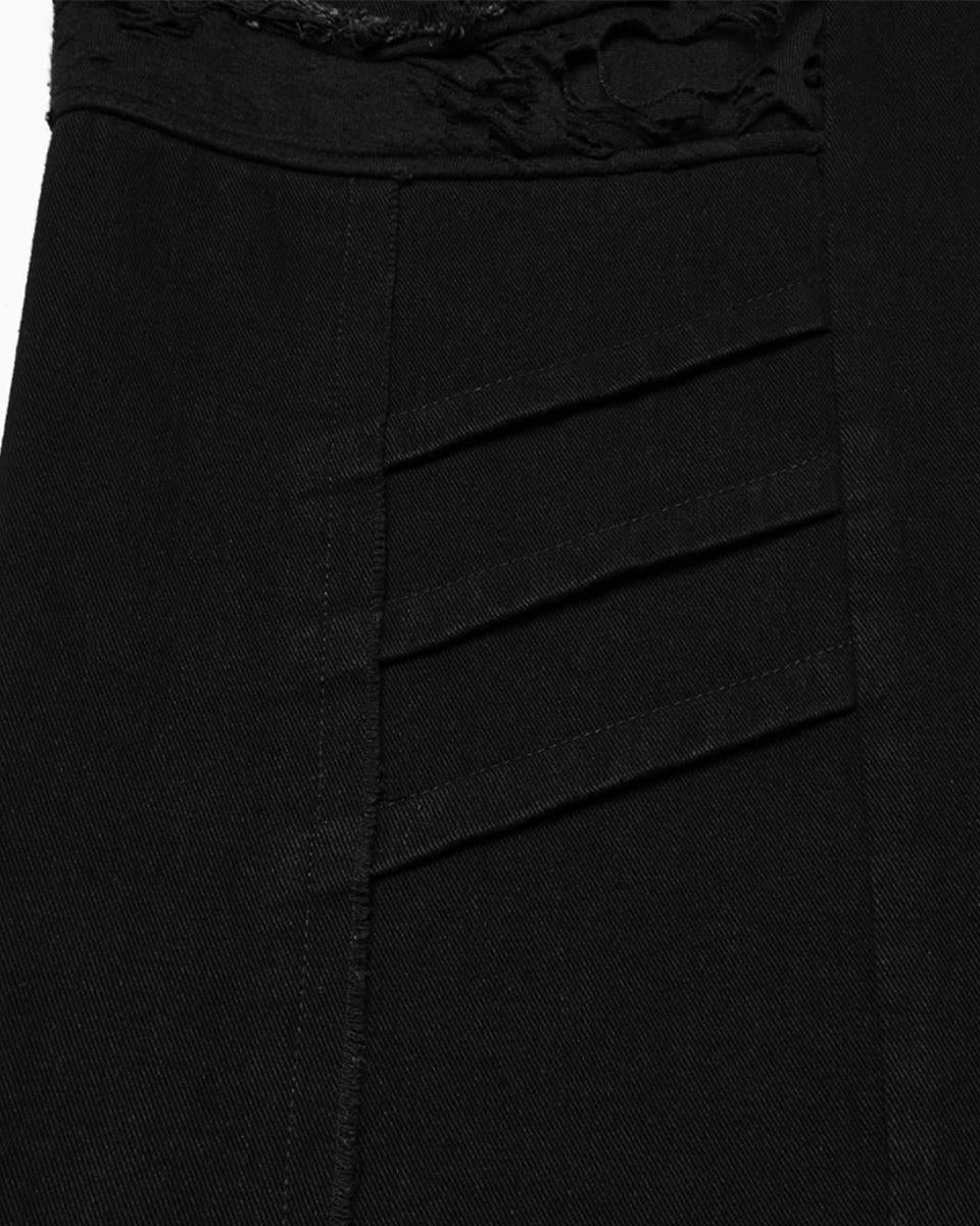 WK-707XCM-BKM Mens Apocalptic Gothic Studded Shredded Mesh Inset Pants