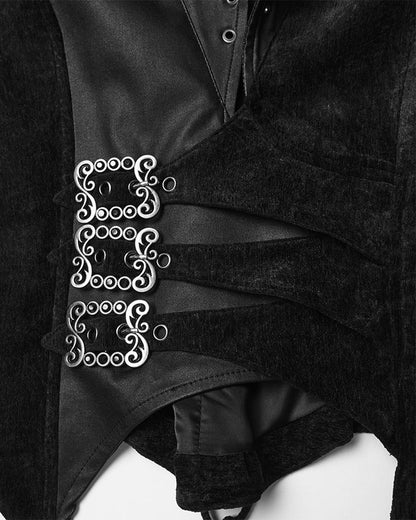 WY-1835MJF Womens Gothic Spliced Velvet & Faux Leather Asymmetric Waistcoat Vest