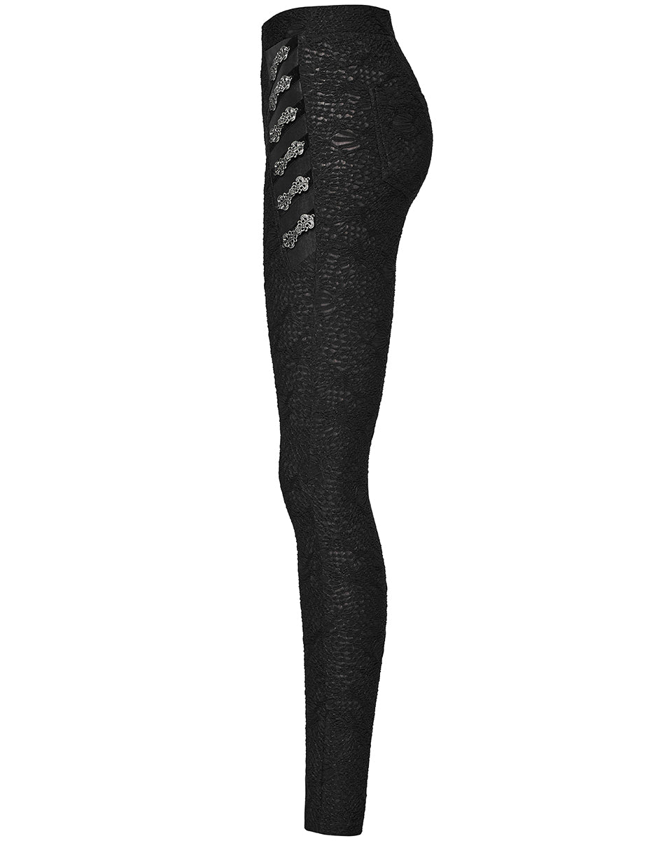 WK-605DDF Womens Dark Gothic Textured Knit Buckle Leggings