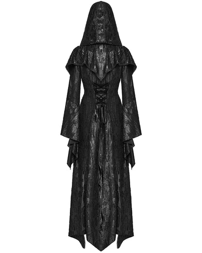 WY-1584ZCF-BKF Womens Long Gothic Witch Broken Knit Hooded Jacket