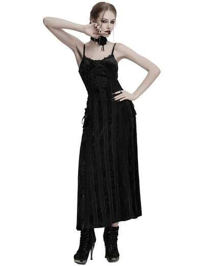 OQ=856LQF Daily Life Womens Long Gothic Crushed Velvet Applique Maxi Dress - Black
