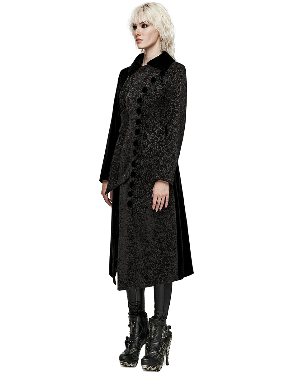 PR-WY-1530XCF-BKF Womens Avant Gothic Asymmetric Velvet Coat