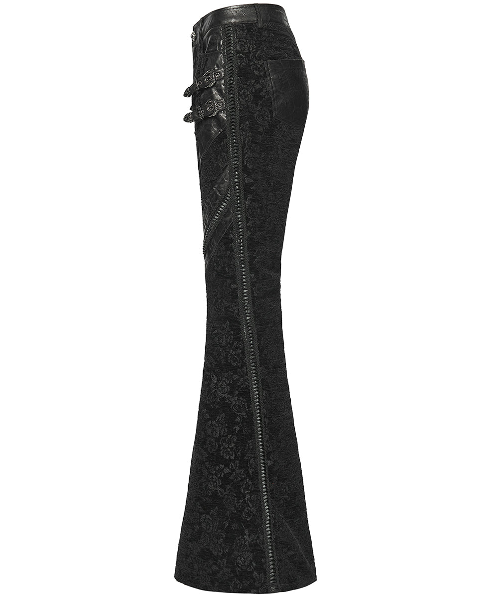 WK-729XCF-BKF Womens Baroque Gothic Rose Flared Pants
