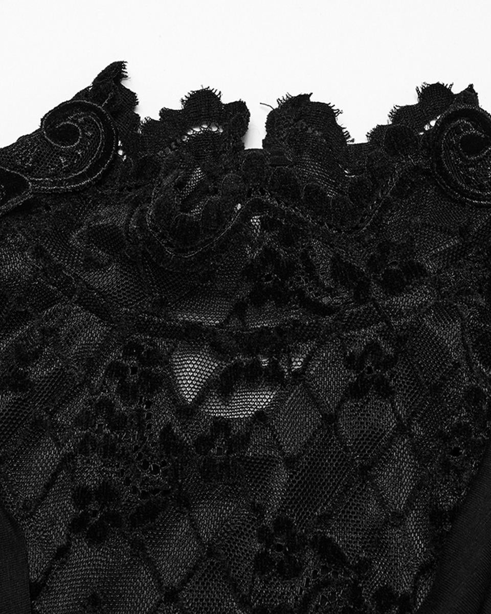 OT-988TCF Daily Life Womens Elegant Gothic Swing Collar Lace Inset Top