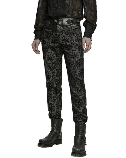 WK-725XCM-BKWHM Mens Gothic Aristocrat Embroidered Damask Houndstooth Dress Pants