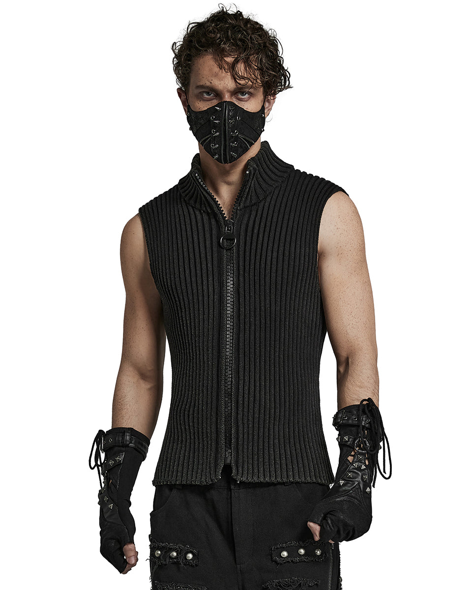 PR-S538-BKM Mens Apocalyptic Gothic Studded Lace Up Fingerless Gauntlet Gloves