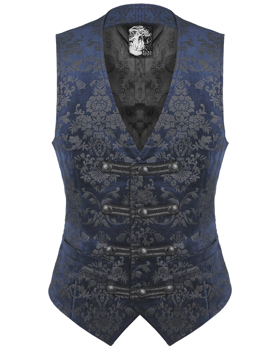 Y-452 Alcazar Mens Waistcoat Vest - Blue Damask