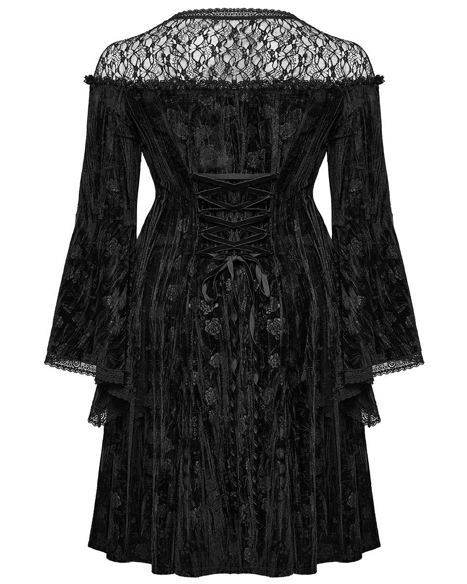 DQ-733LQF Plus Size Womens Gothic Night Rose Dress - Black Velvet