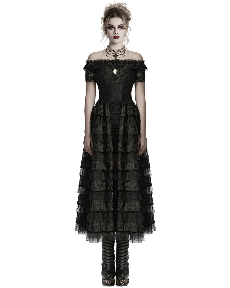 WQ-754LQF-BKF Womens Long Gothic Steampunk Cameo Prom Wedding Dress