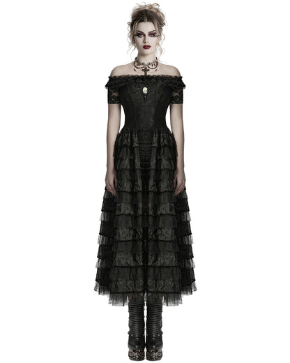 WQ-754LQF-BKF Womens Long Gothic Steampunk Cameo Prom Wedding Dress