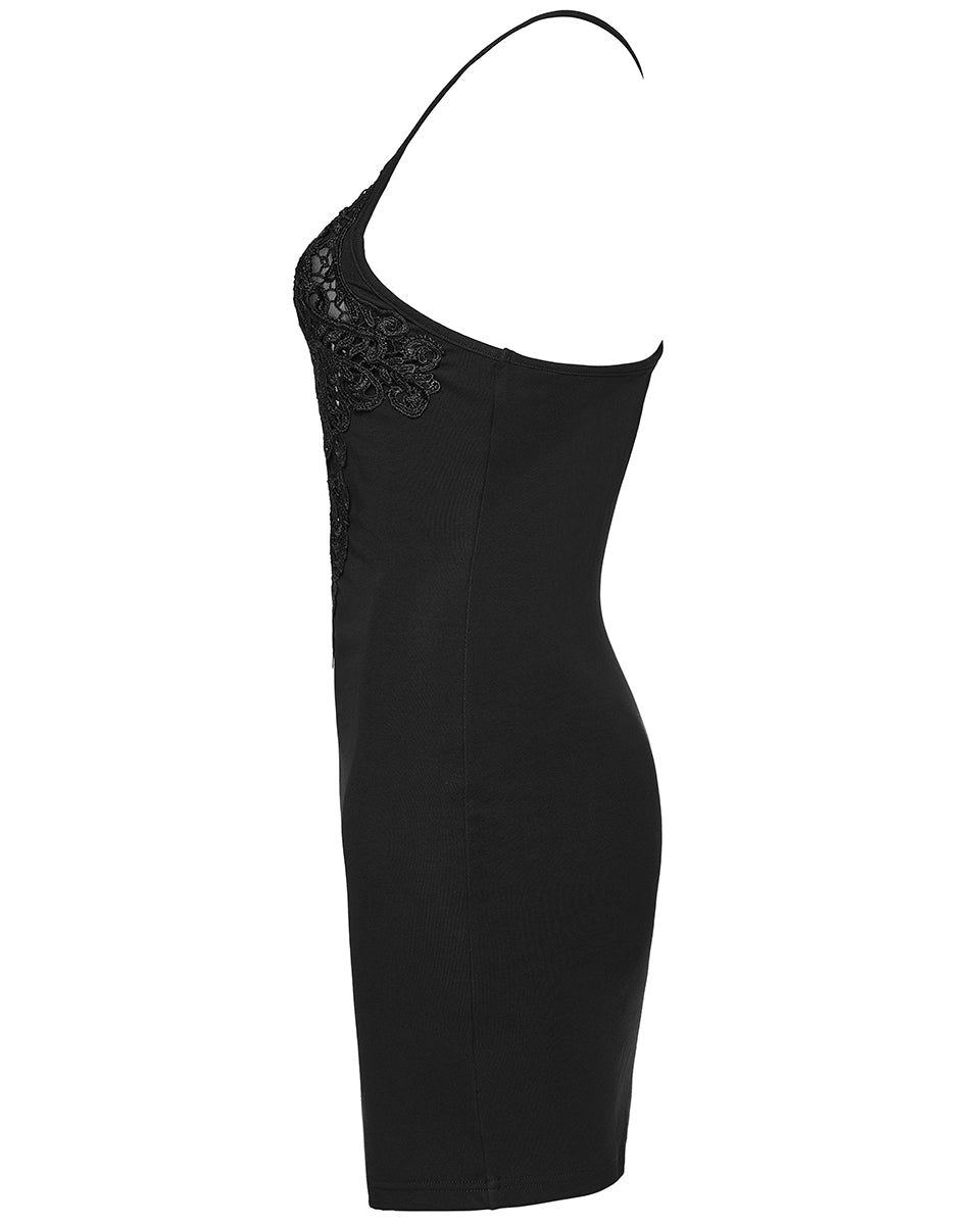 WQ-931LQF Womens Elegant Gothic Lace Applique Mini Slip Dress