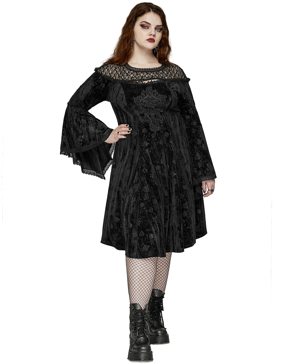 DQ-733LQF Plus Size Womens Gothic Night Rose Dress - Black Velvet