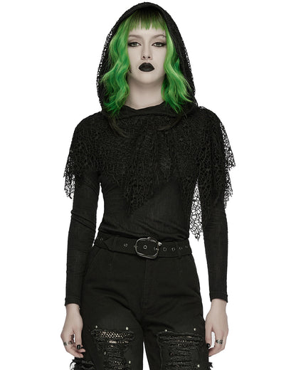 WT-1035TCF Womens Apocalyptic Wasteland Gothic Hooded Mesh Shawl Top