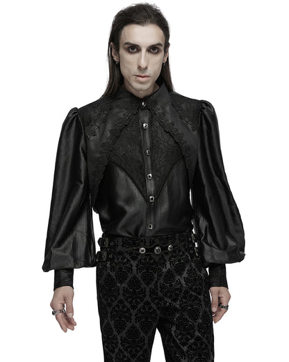 WY-1675CCM Mens Baroque Gothic Dandy Layered Poet Shirt - Black