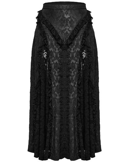 DQ-744BQF Plus Size Womens Gothic Embossed Damask & Lace Maxi Skirt