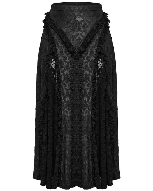 DQ-744BQF Plus Size Womens Gothic Embossed Damask & Lace Maxi Skirt