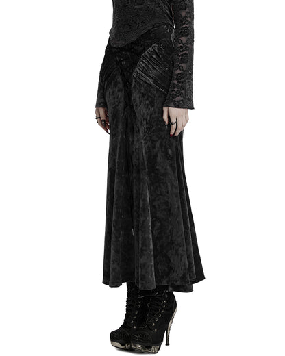OQ-851BQF Daily Life Womens Long Gothic Velvet Applique Maxi Skirt - Black