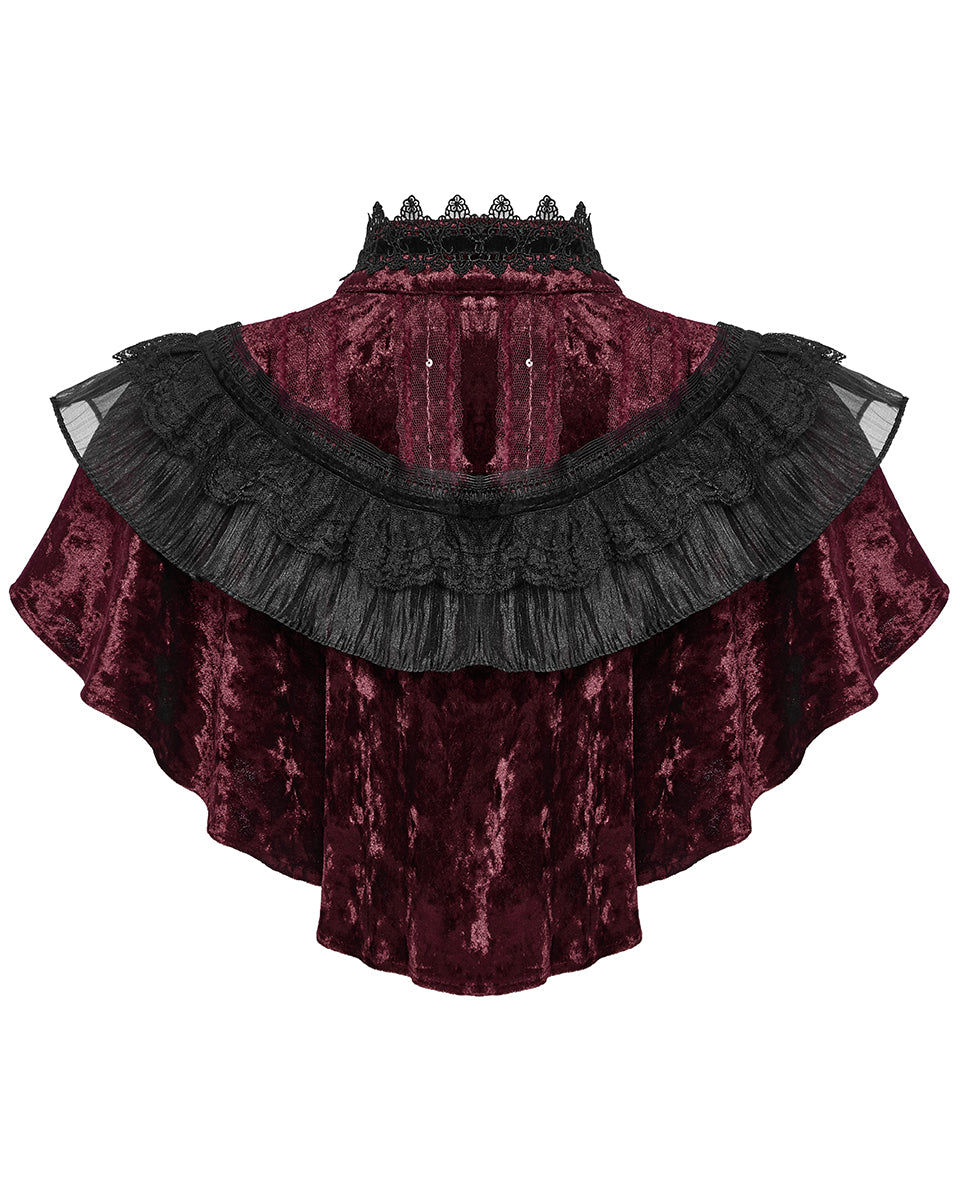 OY-1750DPF Daily Life Womens Gothic Crushed Velvet & Lace Bolero Cape - Red