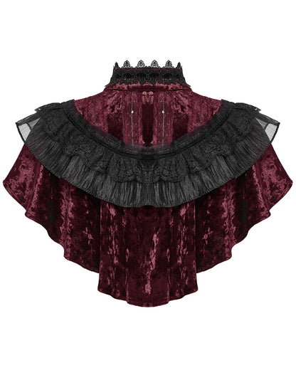 OY-1750DPF Daily Life Womens Gothic Crushed Velvet & Lace Bolero Cape - Red