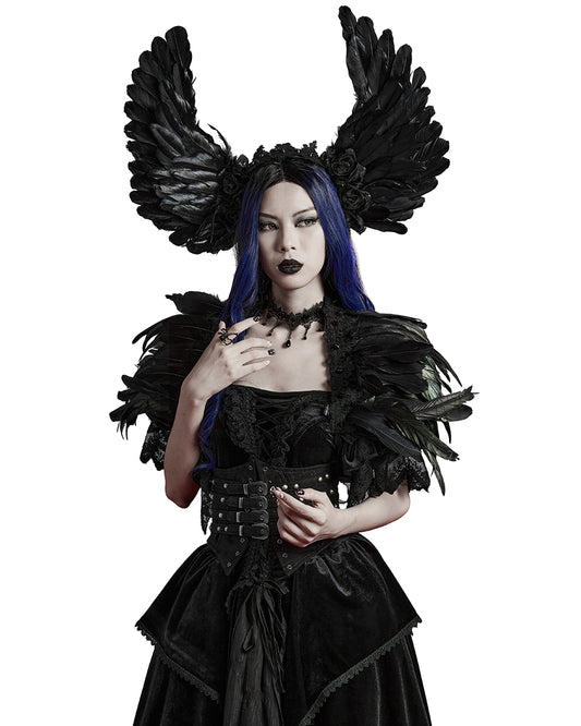 WS-596FSF-BKF Womens Gothic Raven Feathered Fascinator Headdress