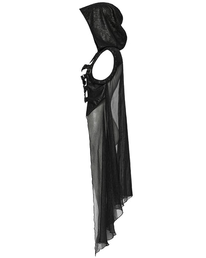 WY-1711MJF-BKF Womens Gothic Cyberpunk Hooded Harness Chiffon Cloak Cape