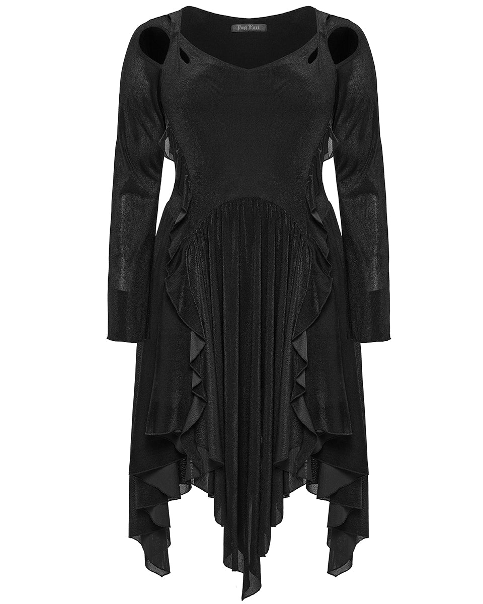 DQ-749LQF Plus Size Womens Gothic Witch Irregular Mesh Midi Dress