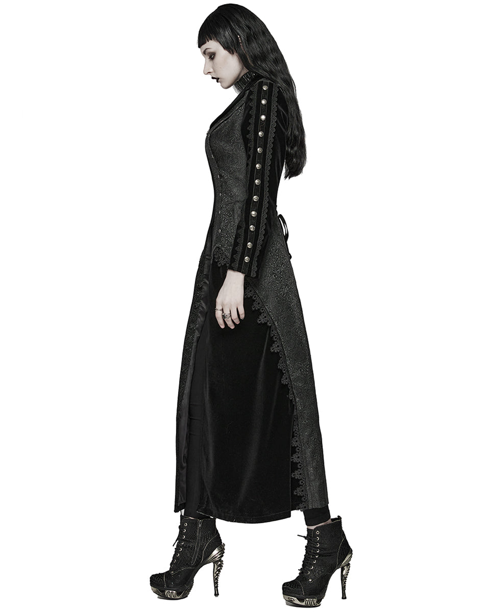 WY-1577XCF-BKF Womens Long Gothic Velvet & Jacquard Court Coat