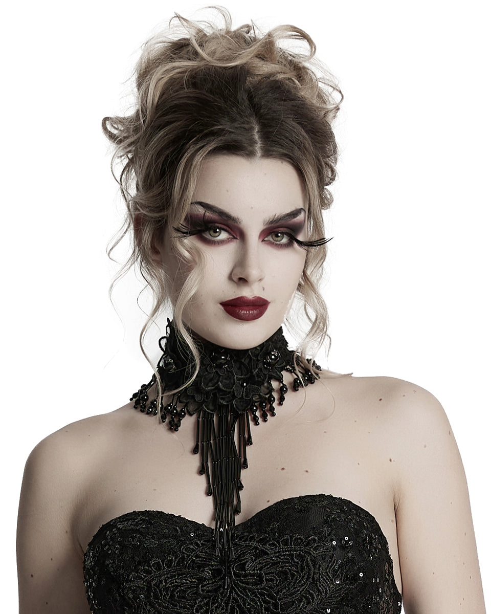Punk Rave Womens Elegant Gothic Beaded Lace Flower Choker Collar Necklace
