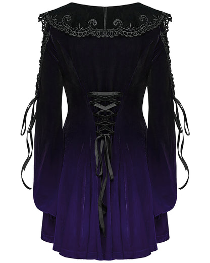 WQ-770LQF Womens Gothic Velvet Mini Dress With Oversize Embellished Collar - Purple & Black Gradient