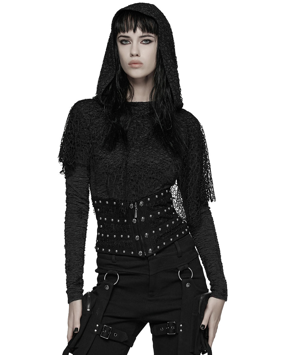 WS-782YDF Womens Apocalyptic Gothic Skull Studded Webbing Waist Cincher Corset Belt