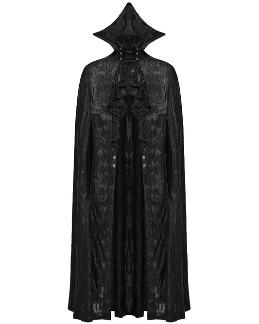 WY-1600DPM-BKM Mens Long Gothic Double-Breasted Cloak With Detachable Lace Ruffle