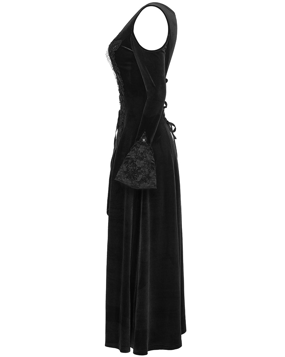 PR-DQ-664LQF-BKF Gorgeous Baroque Gothic Velvet & Lace Maxi Dress - Extended Size Range