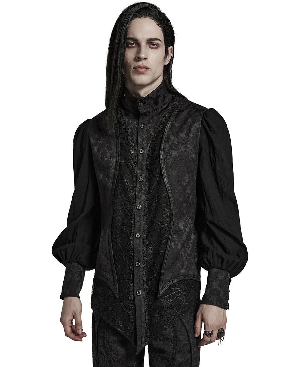 PR-Y1483-BKM Mens Sinisteria Gothic Jacquard & Spider Web Dress Shirt ...