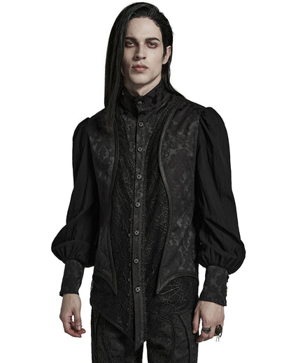 PR-Y1483-BKM Mens Sinisteria Gothic Jacquard & Spider Web Dress Shirt